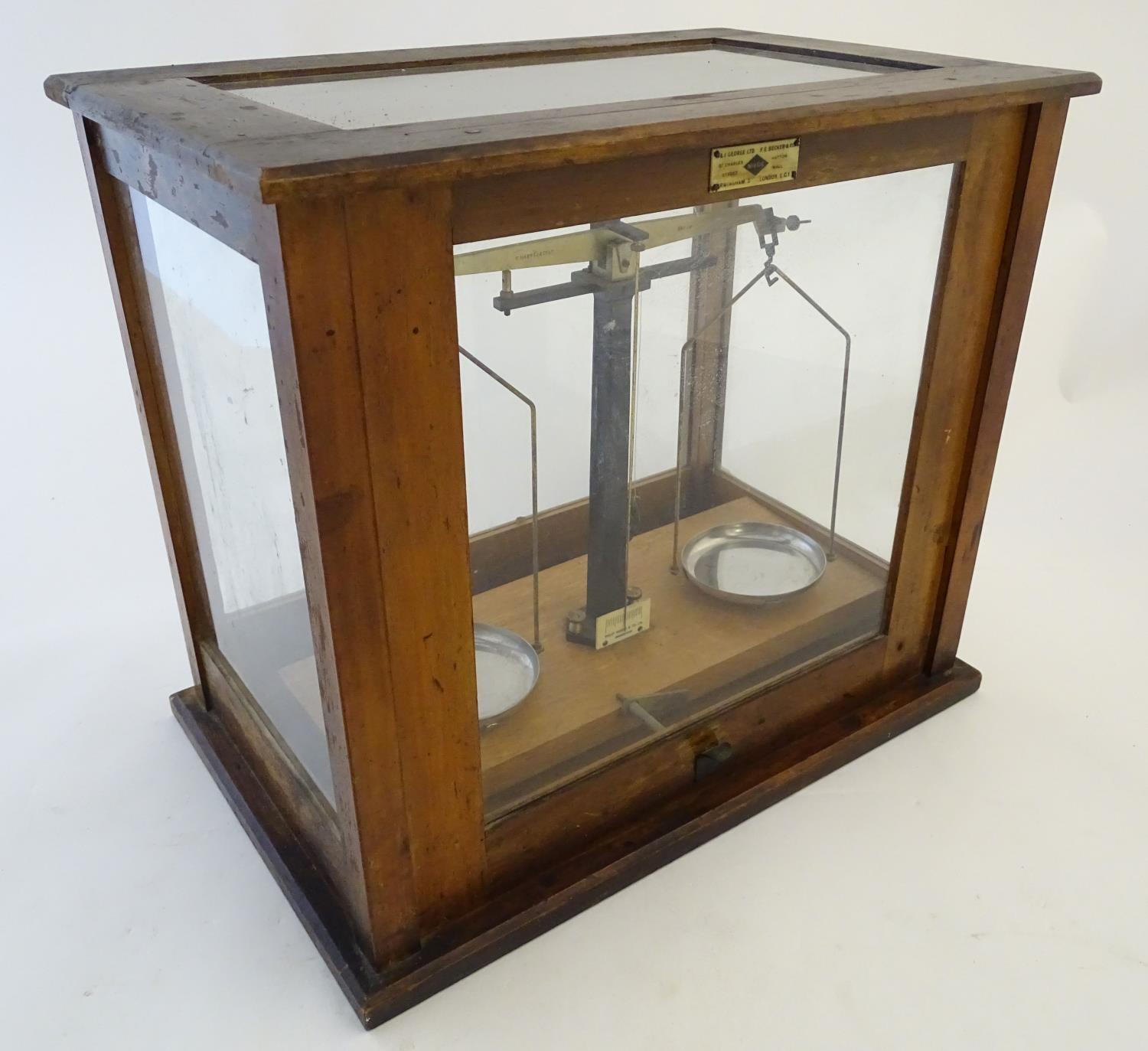 A set of vintage laboratory balance scales by W&J George (Birmingham) and FE Becker & Co (London), - Image 5 of 8