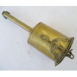 A 19thC brass clockwork meat jack, the barrel marked 'John Linwood. Warranted' with tree emblem,