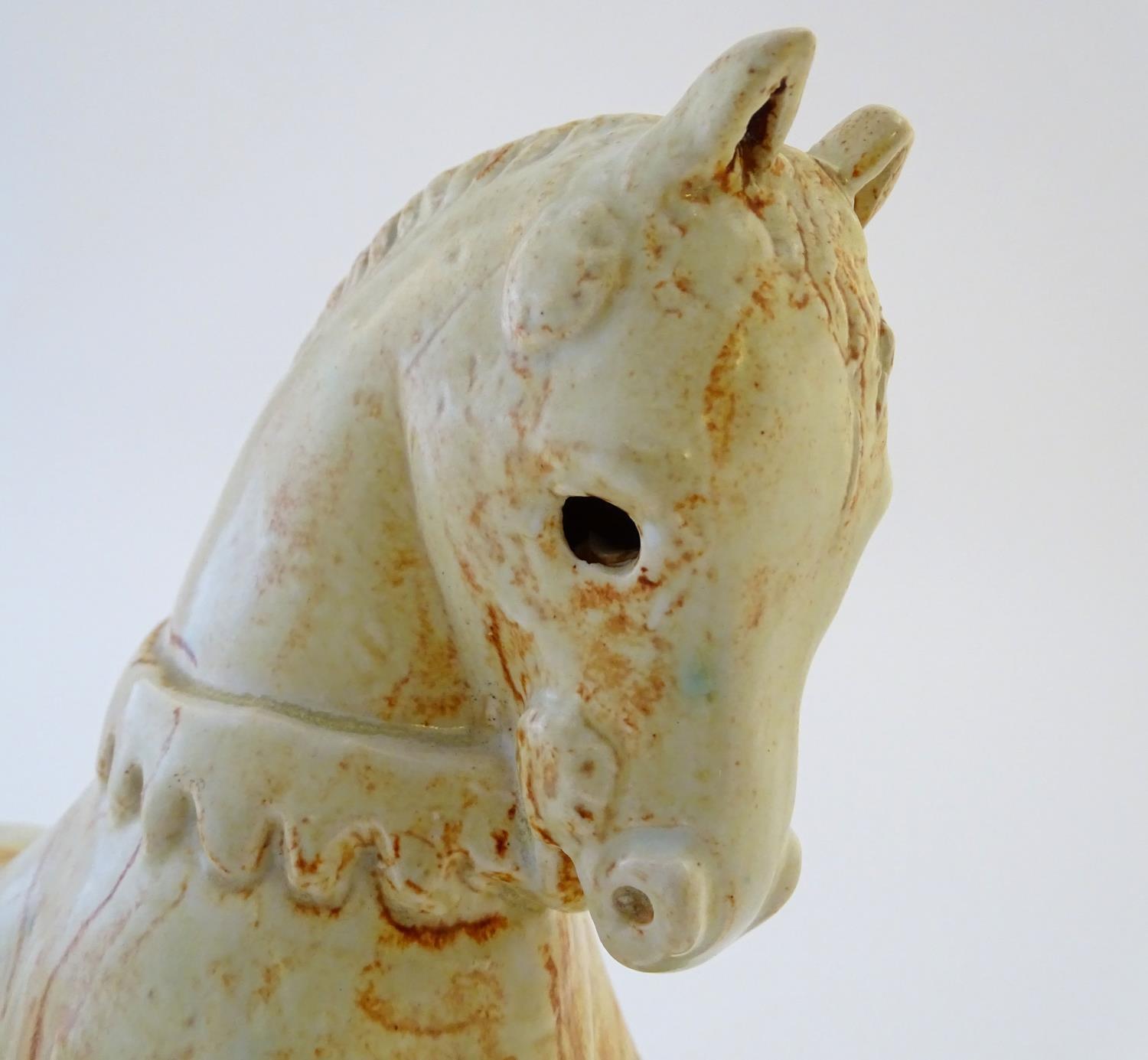 A Paula Humphries studio pottery model of a horse on an oval base. Marked under with impressed bee - Image 8 of 9