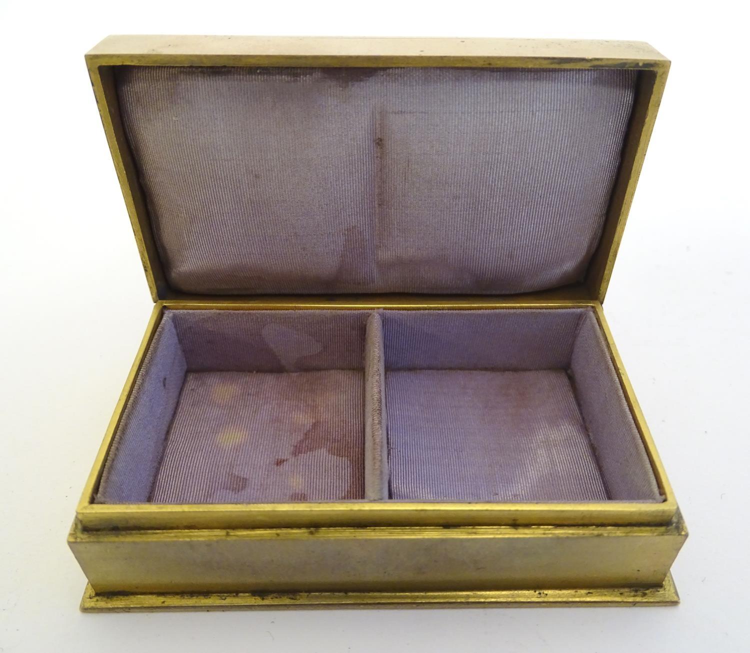 An unusual Victorian gilt metal box set with twin oval locket sections to lid containing locks of - Image 7 of 15