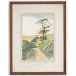 David Evans, XX, English School, Watercolour, Devon Lane, A landscape scene with a narrow country