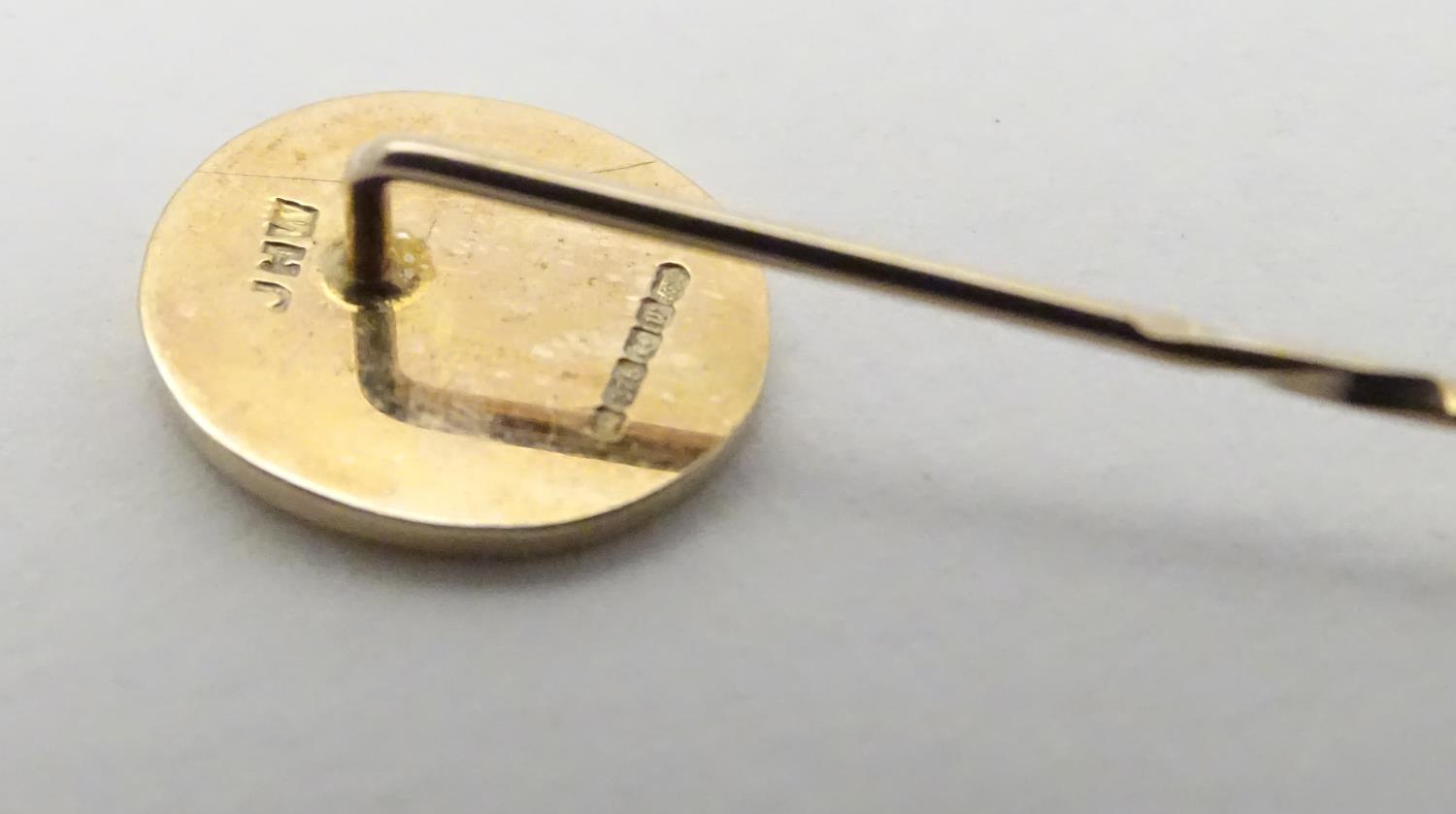 Masonic Interest : A 9ct gold stick pin surmounted by blue enamel oval decoration with masonic - Image 8 of 9