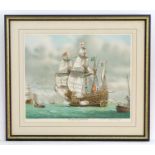 After Mark R. Myers, XX, Marine School, Coloured print, The Mary Rose off Southsea Castle, depicting