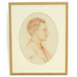 Harold Cox (act. 1921-), English School, Crayon on paper, An oval profile portrait of a man