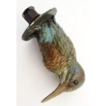 An Austrian cold painted bronze model of a kingfisher bird mounted as a car bonnet / hood mascot.