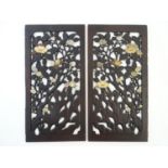 A pair of 19thC Japanese carved reticulated decorative panels, decorated with carved bone and mother