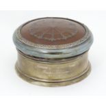 A silver dressing table pot of ring box form with tortoiseshell and piquet work detail to lid.