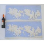 A pair of frieze panels / plaques in the Wedgwood Jasperware style with relief decoration