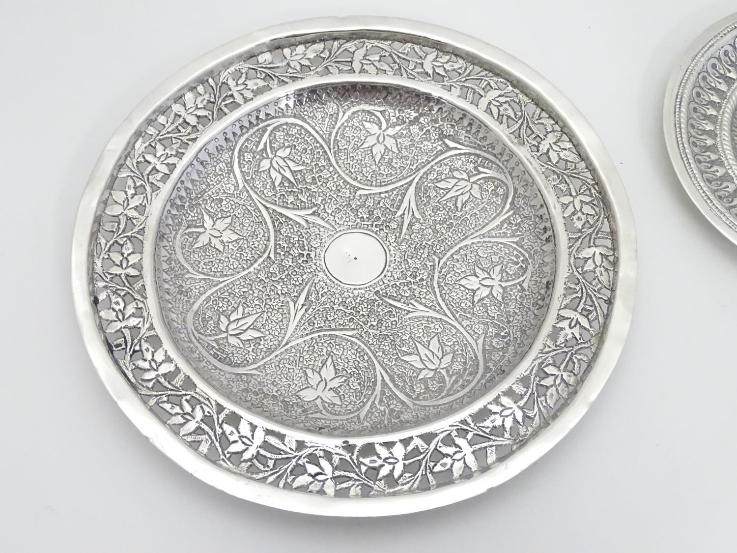 Two white metal dishes with floral and foliate decoration. The largest 6" diameter Please Note - - Image 5 of 7