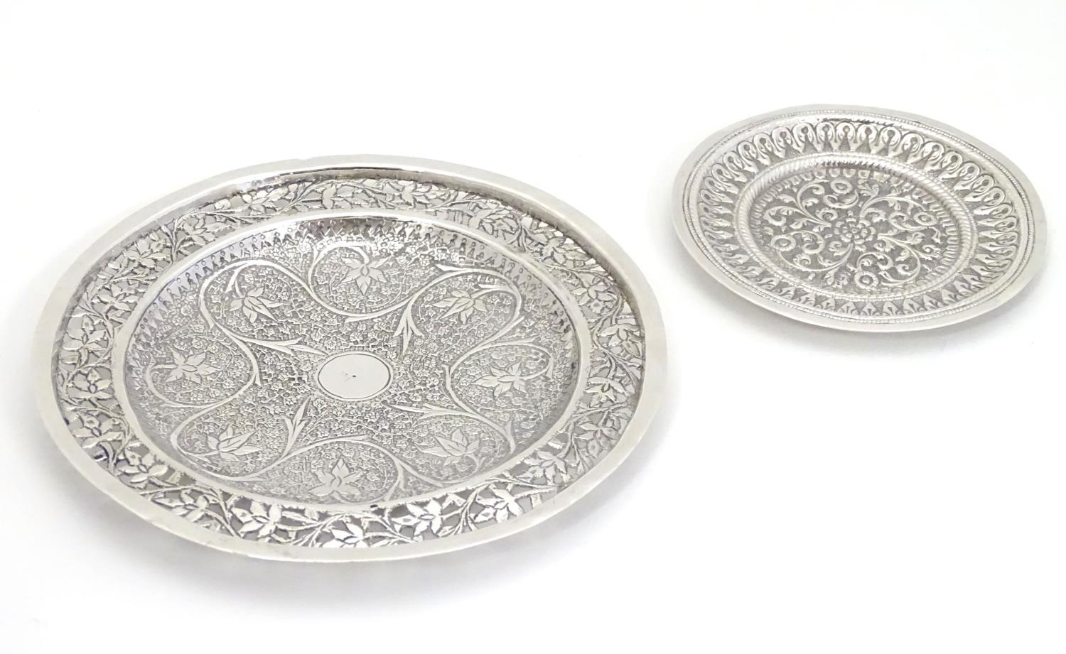 Two white metal dishes with floral and foliate decoration. The largest 6" diameter Please Note - - Image 4 of 7