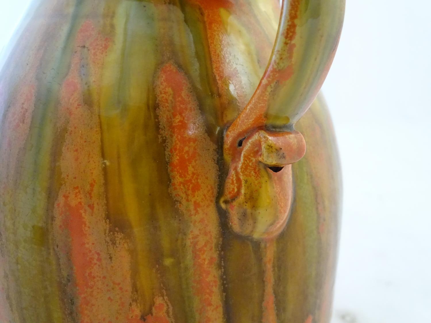 A Brannam of Barnstaple twin handled Barum ware vase with and orange and ochre drip glaze, the - Image 5 of 8