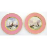 A pair of early 20thC Copeland marine dessert plates, one with a view of Margate, with ships and a