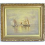 Thomas Westcott (1863-1934), XX, English Marine School, Oil on canvas, Fishing boats with figures on