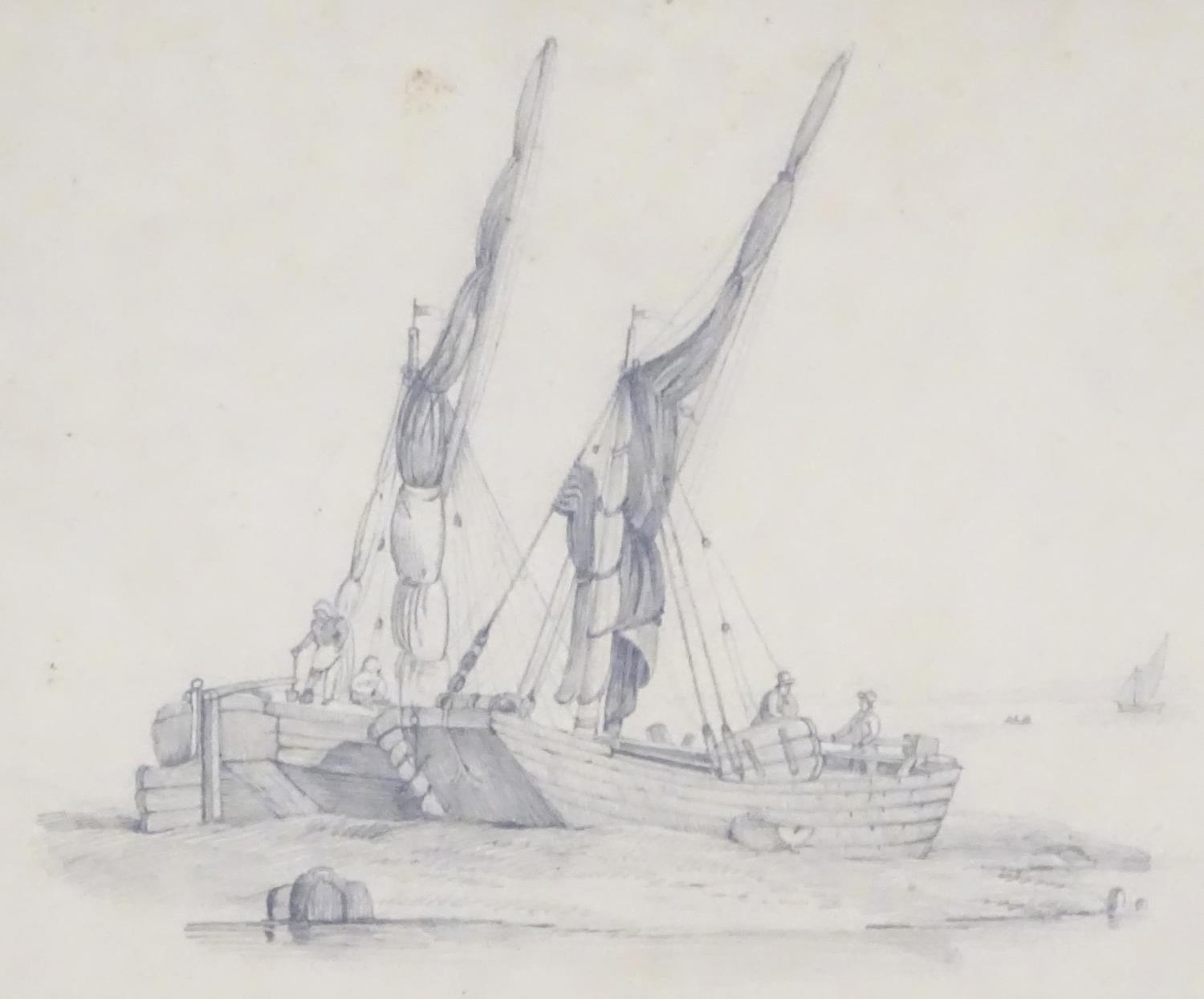 Attrib. J. B. Ladbrooke (1803-1879), Pencil on paper, English Marine School, A seascape scene with - Image 3 of 4