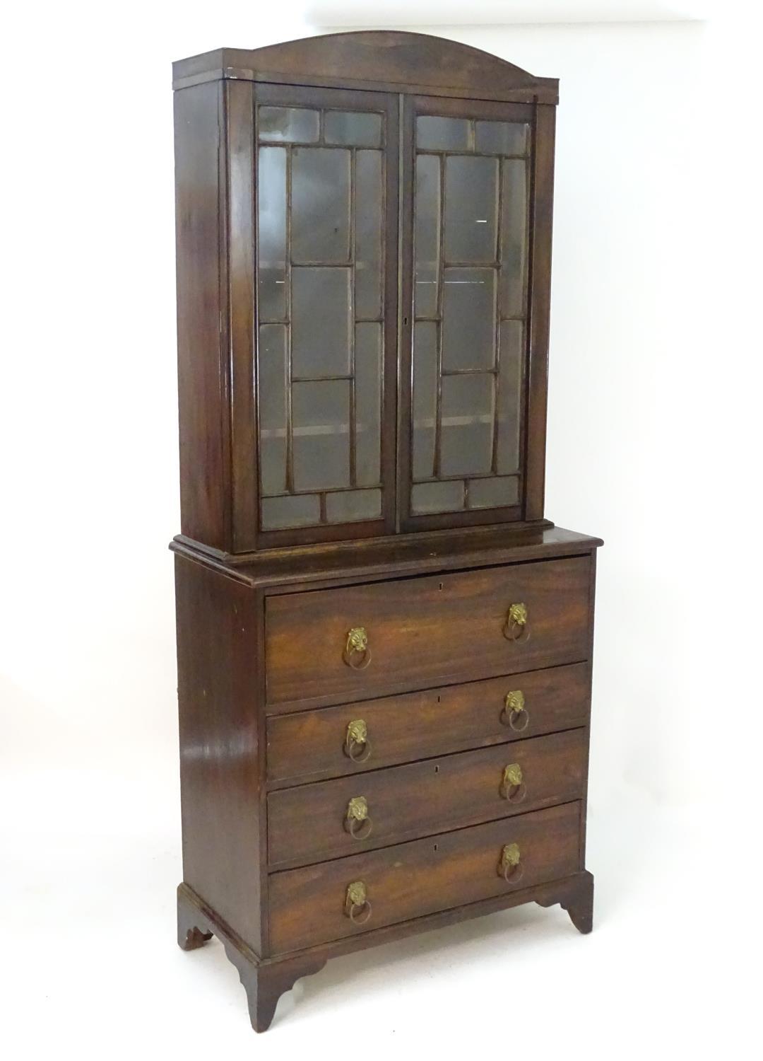 An early 19thC rosewood secretaire bookcase with an arched pediment above two astragal glazed doors, - Image 4 of 8