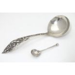 A Continental silver preserve spoon of ladle form, together with a small salt spoon, hallmarked