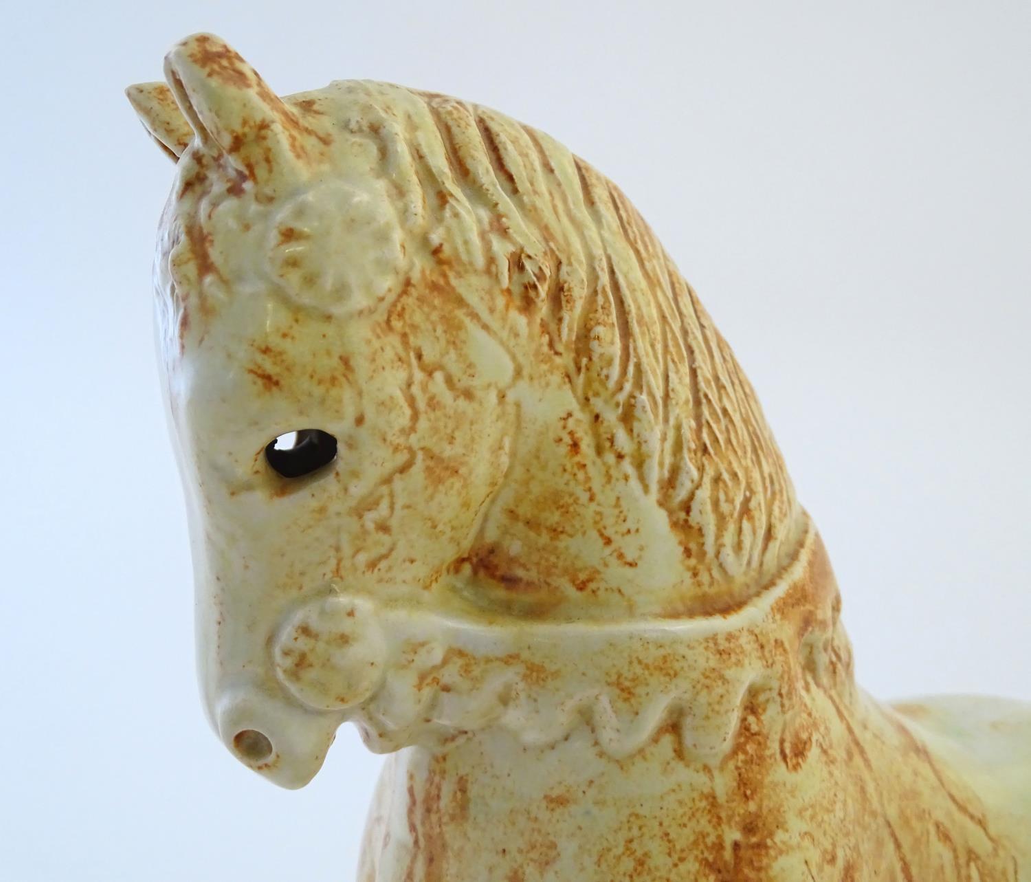 A Paula Humphries studio pottery model of a horse on an oval base. Marked under with impressed bee - Image 7 of 9