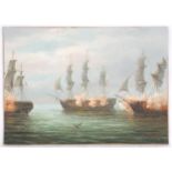 James Hardy, XX, Marine School, Oil on canvas board, A Naval Engagement, A sea battle, with war