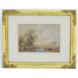 Initialled E. D., XIX, English School, Watercolour, A river landscape scene with cattle / cows