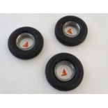 Three advertising ashtrays, for Firestone D 20 Transport 2000 Steelcord Radial tyres, each 6 1/4" in
