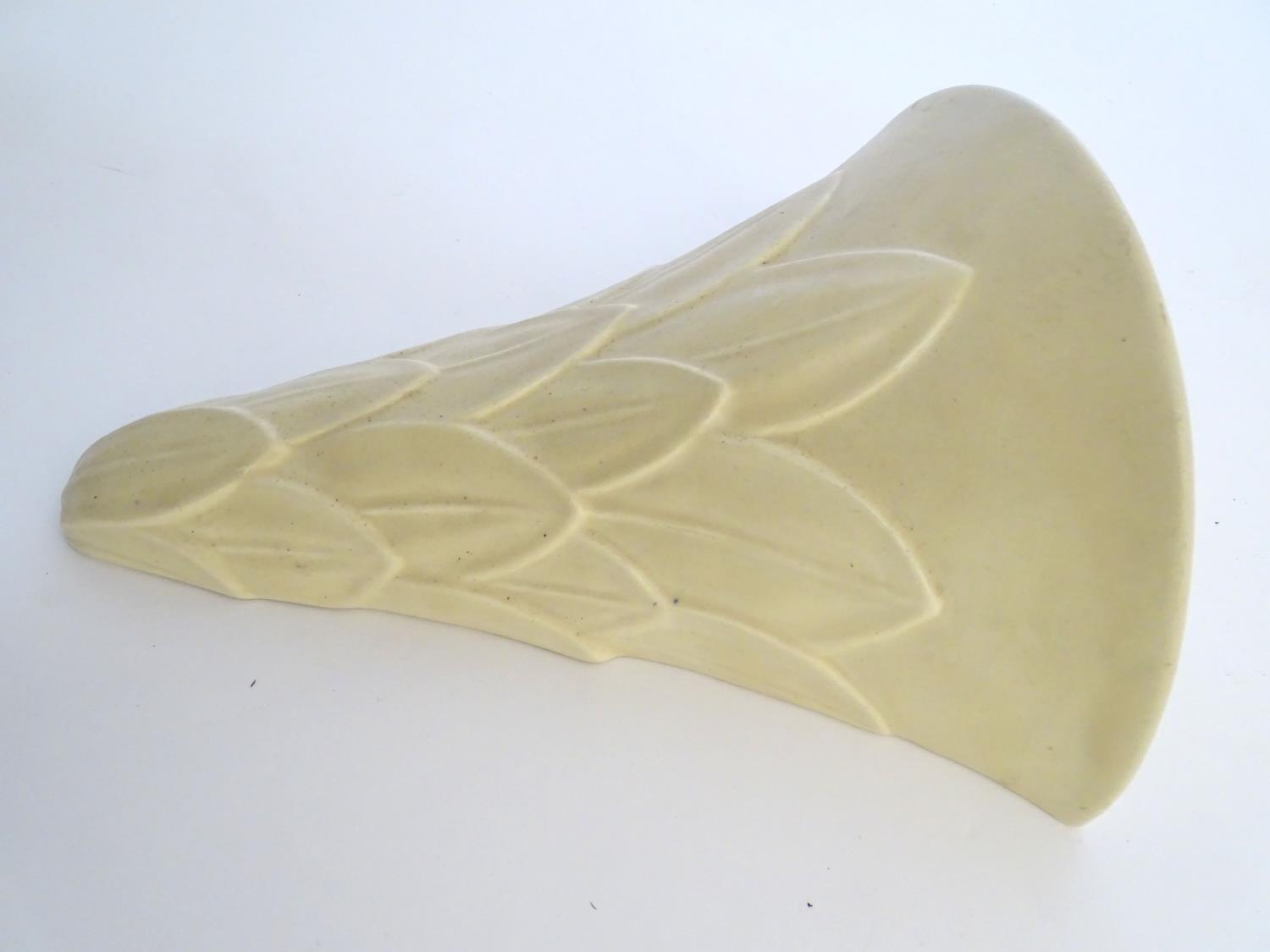 A Gray's pottery Art Deco style wall pocket / vase with leaf decoration. Marked verso. Approx. 9" - Image 3 of 5