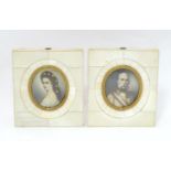 A pair of 19thC oval watercolour portrait miniatures depicting Franz Joseph I and Empress