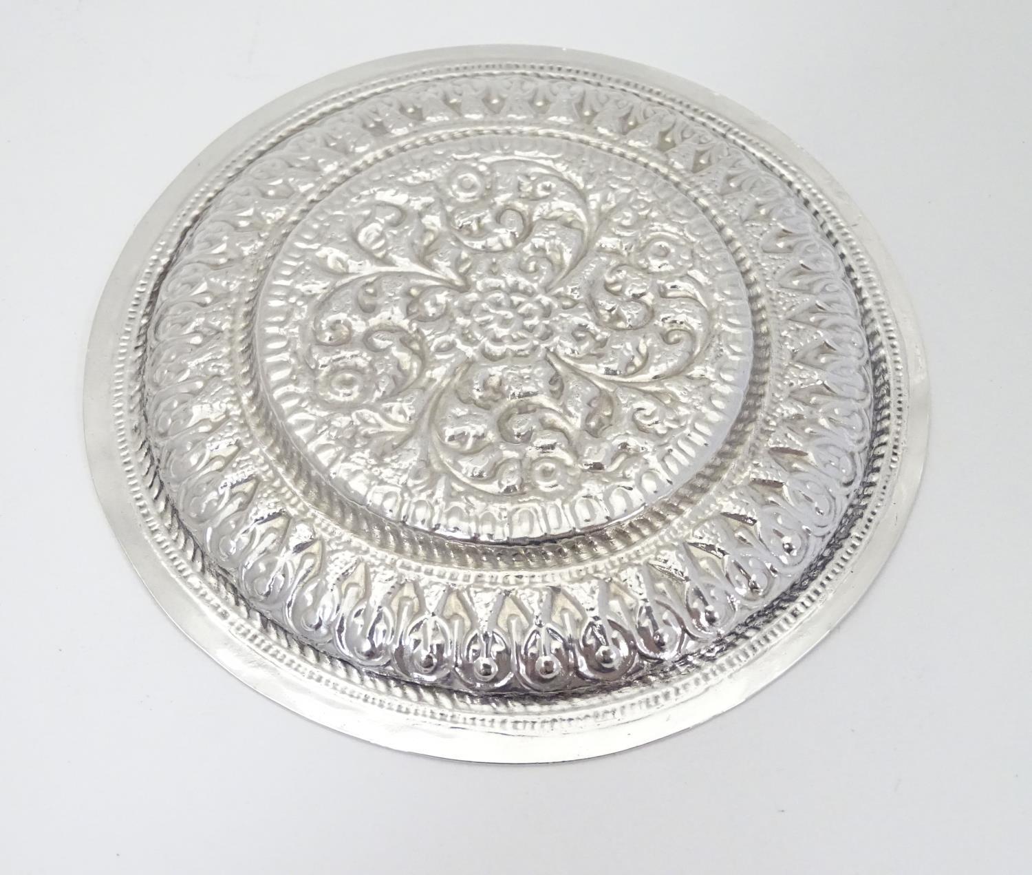 Two white metal dishes with floral and foliate decoration. The largest 6" diameter Please Note - - Image 2 of 7