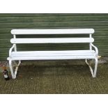 Garden & Architectural, Salvage: a Victorian cast iron and slatted wooden garden bench, white