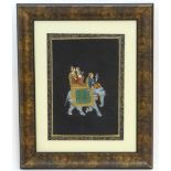 XX, Indian School, Gouache on fabric, A couple seated in a howdah a decorated elephant, possibly a