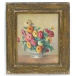 Jose Inniss, XX, Oil on board, A still life study of Chrysanthemums flowers. Signed lower right.