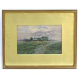 J. Booth, XIX-XX, English School, Watercolour, A landscape with sheep and a cottage beyond. Signed