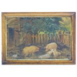 E. Bahr, XIX-XX, German School, Watercolour, Pigs and Piglets in a sty. Signed lower left and