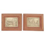 Two Victorian wax plaques with relief and bas relief decoration, one depicting country folk