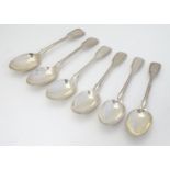 A set of 6 Victorian silver fiddle and thread pattern teaspoons. Hallmarked London 1863 maker H J