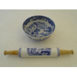 Kitchenalia: a 21stC Spode 'Italian' pattern ceramic mixing bowl (9 1/2" in diameter) and rolling