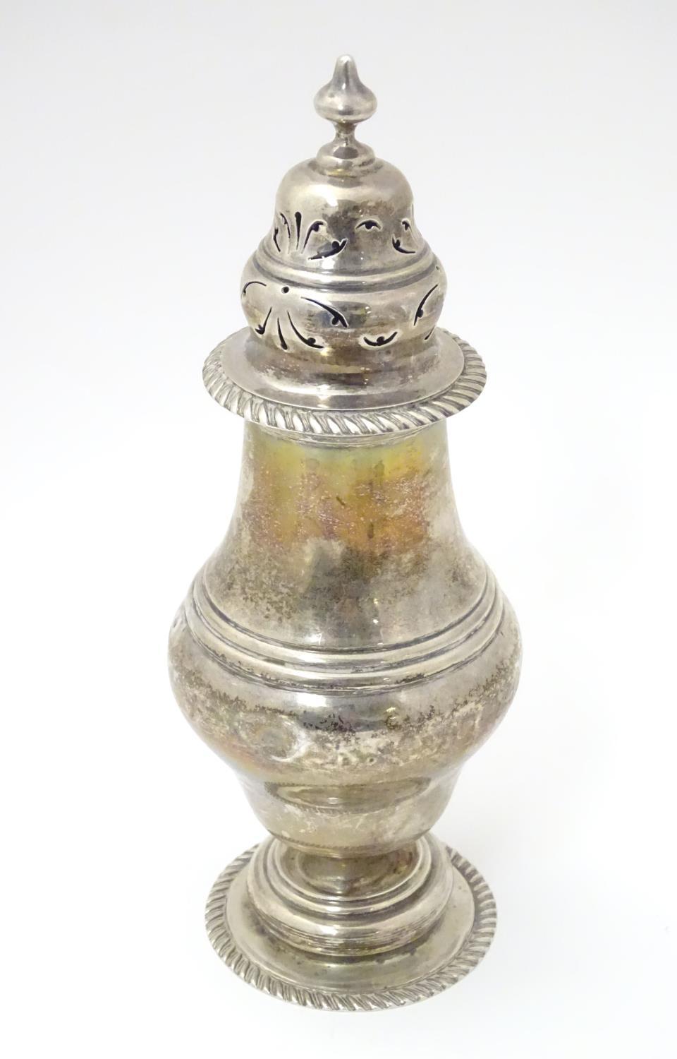 A silver caster / muffineer hallmarked London 1908 maker Mappin & Web Ltd. 8 1/2"high Please - Image 4 of 6