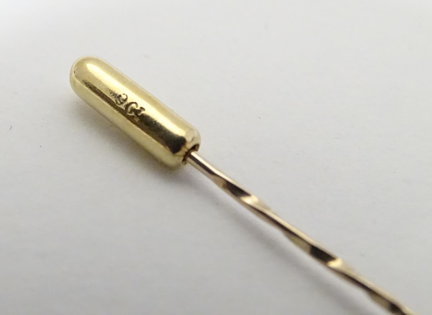 Masonic Interest : A 9ct gold stick pin surmounted by blue enamel oval decoration with masonic - Image 9 of 9