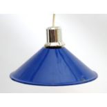 Vintage Retro, Mid-Century: a European pendant light, in blue finish with chromed fitting and