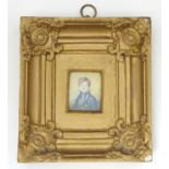 A 19thC rectangular watercolour portrait miniature of a young boy, W. I. Paton. Approx. 1 5/8" x 1