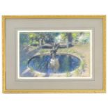 Patrick William Adam (1854-1929), Scottish School, Pastel on paper, A garden fountain / water