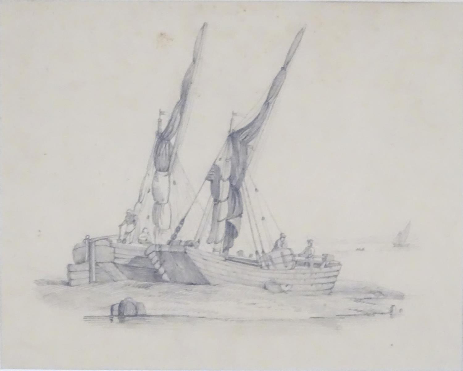 Attrib. J. B. Ladbrooke (1803-1879), Pencil on paper, English Marine School, A seascape scene with - Image 4 of 4