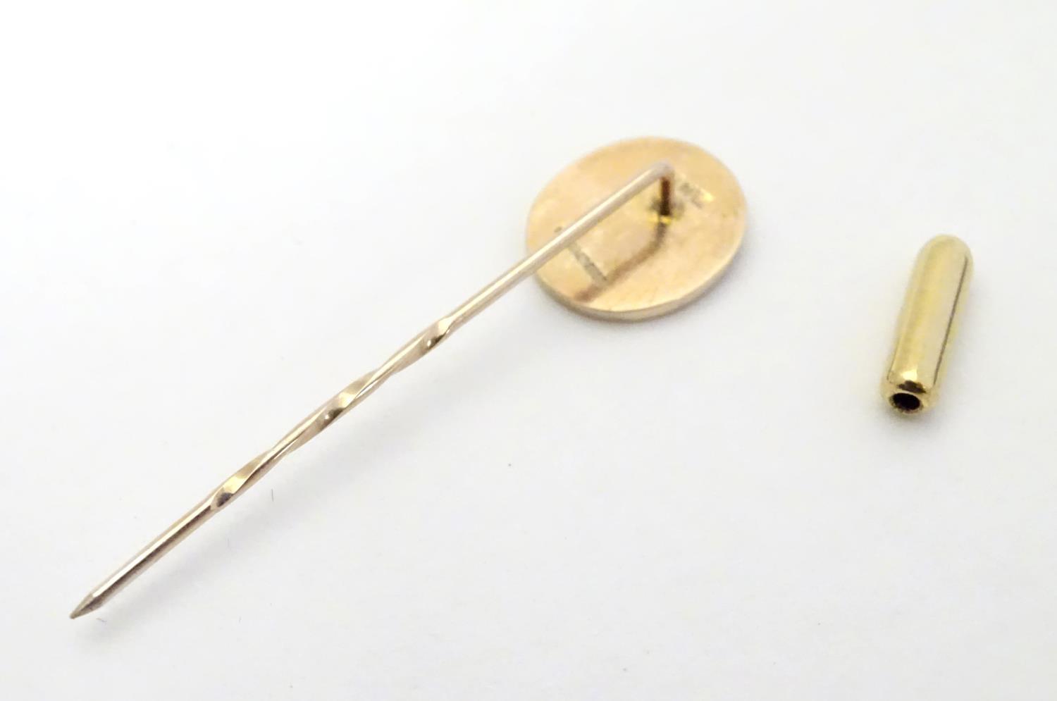 Masonic Interest : A 9ct gold stick pin surmounted by blue enamel oval decoration with masonic - Image 6 of 9