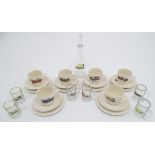 A mid-20thC ceramic part tea set, decorated with vintage automotive images, comprising 6 teacups,