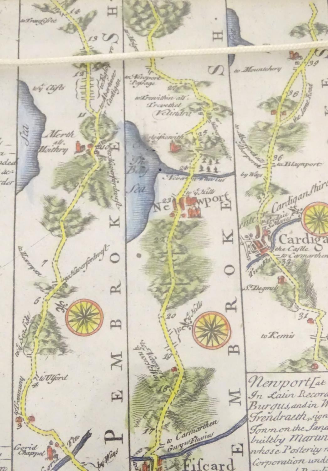 A double glazed 18thC hand coloured map of Pembrokeshire by John Ogilby, published in Owen & Bowen's - Image 10 of 11