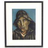 K. Schaefer, XX, Continental School, Pastel on paper, A portrait of a fisherman smoking a pipe.