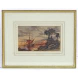 XIX, Marine School, Watercolour and gouache, A seascape scene at sunset with ships and boats on