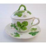 A 19thC Minton chocolate cup / lidded cup and saucer with moulded relief decoration in the pattern