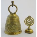 A late-19thC brass church bell, inscribed 'Vocem Meam audit oui me tangit' ('Who touches me, hears