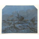 After Samuel Owen (1768-1857), XIX, Old Master lithographic print on blue laid paper, Shipwreck, A