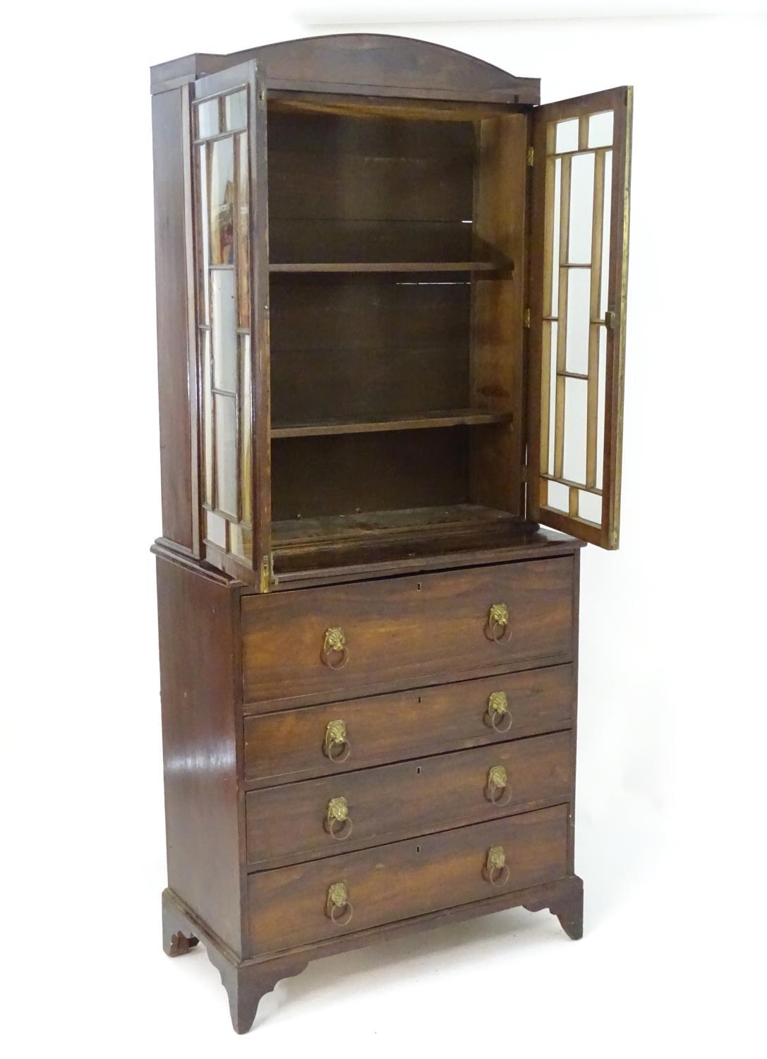 An early 19thC rosewood secretaire bookcase with an arched pediment above two astragal glazed doors, - Image 7 of 8